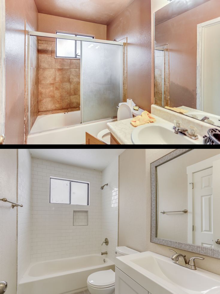 Bathroom before and after renovation.