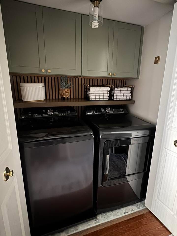 Laundry room cabinet installation in Billings Montana.